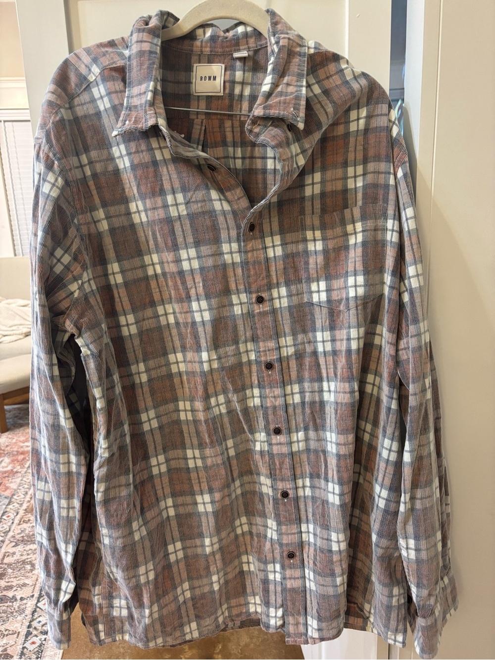 Men's Plaid Long-Sleeve Shirt in Cream, Gray & Tan